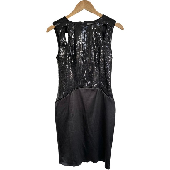 Vince Camuto Sequin Cut Out Cocktail Dress Black Satin & Sequins Size 4 - Picture 11 of 15